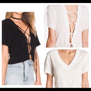 Flynn Skye Teagan Lace up Crop Top in White